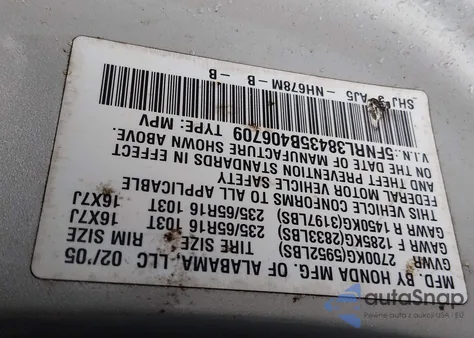 2005 Honda Odyssey Ex from USA, damaged, VIN 5FNRL38435B406709